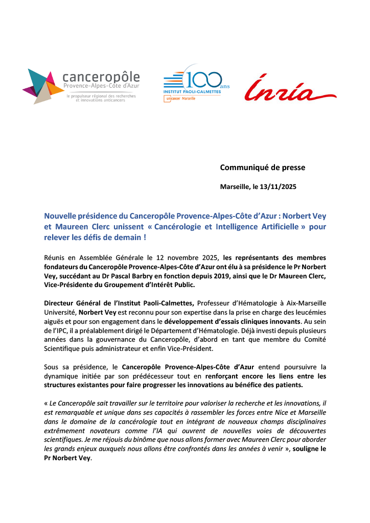 Nouvelle présidence : Norbert Vey et Maureen Clerc unissent « Cancérologie & IA » pour relever les défis de demain !